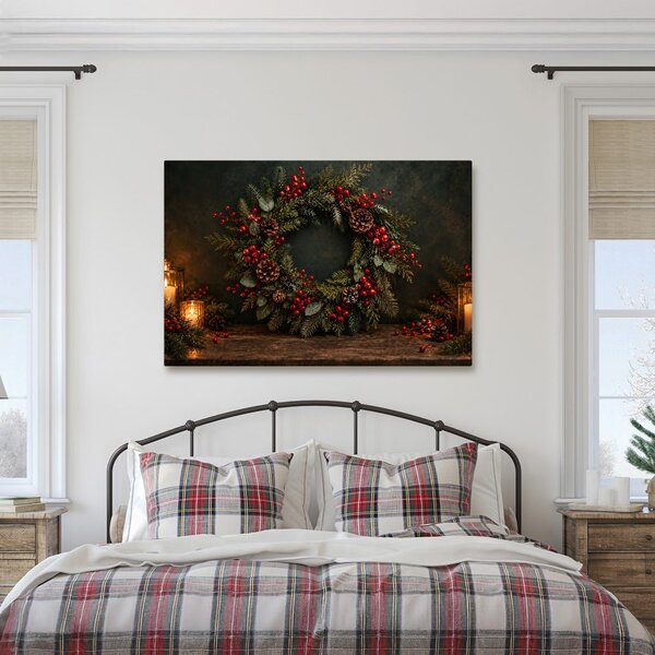 Quadro su tela – Ghirlanda natalizia con bacche rosse