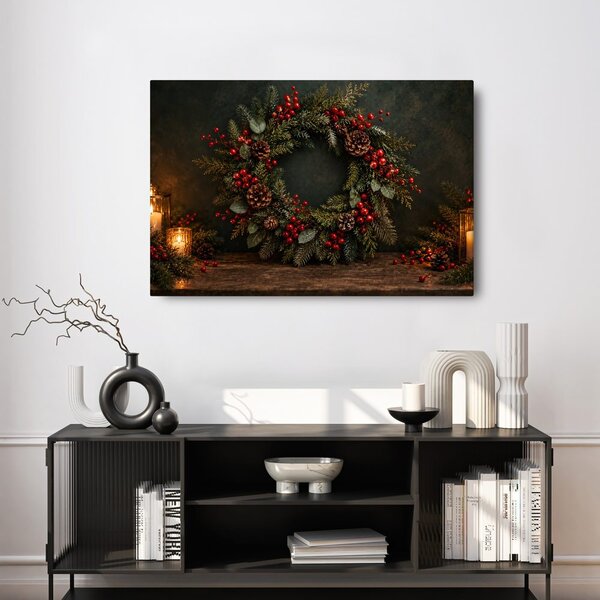Quadro su tela – Ghirlanda natalizia con bacche rosse