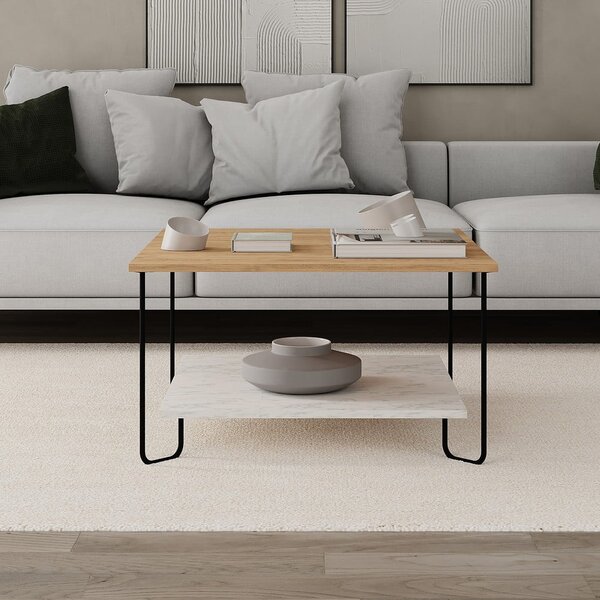 Tavolino con piano in rovere decorato in bianco e naturale 80x80 cm Tonka - Marckeric