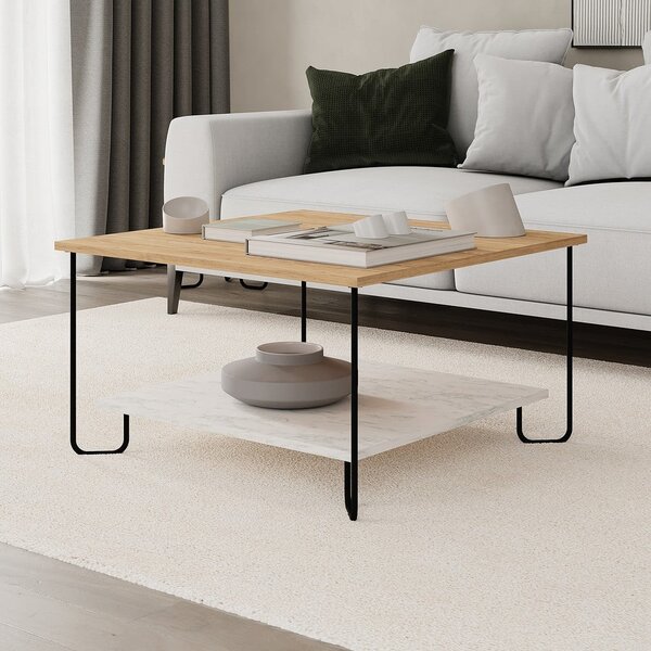 Tavolino con piano in rovere decorato in bianco e naturale 80x80 cm Tonka - Marckeric