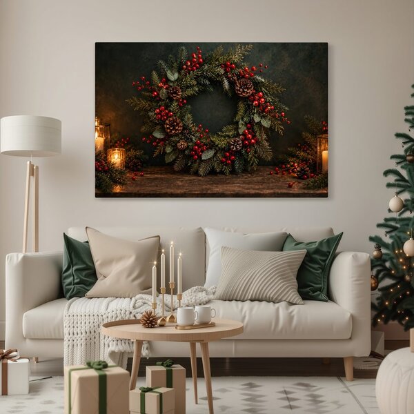 Quadro su tela – Ghirlanda natalizia con bacche rosse