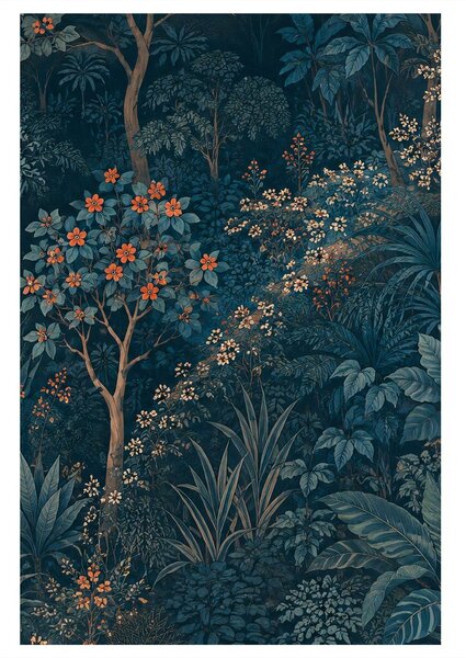 Quadro su tela – Foresta botanica scura con fiori