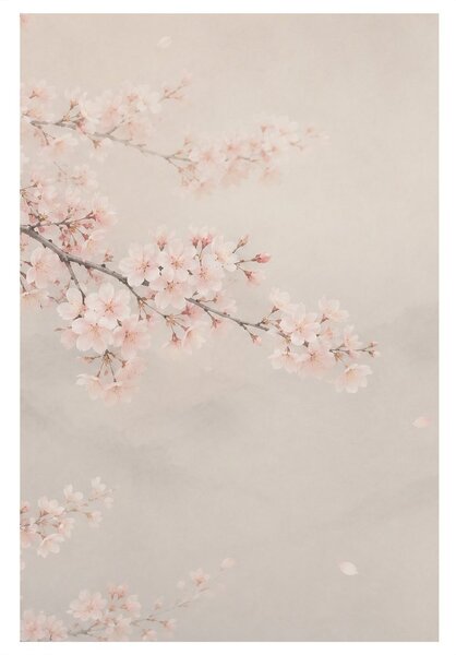 Quadro su tela – Fiori di ciliegio rosa nella foschia