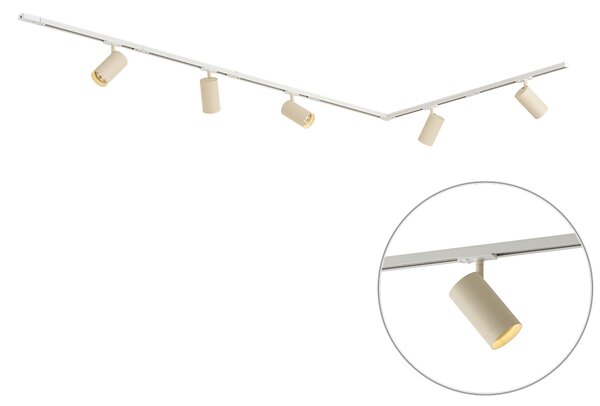 Sistema di illuminazione a binario moderno con 5 faretti bianco e beige 1-Fase GU10 70mm - Iconic Jeana Luxe