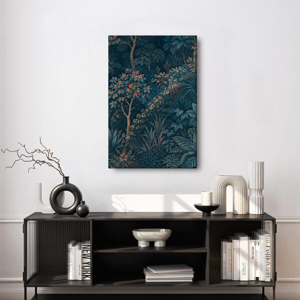Quadro su tela – Foresta botanica scura con fiori