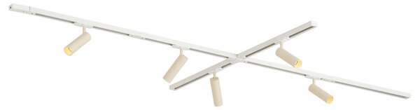 Sistema di illuminazione a binario moderno con 5 faretti bianco e beige monofase GU10 35mm - Iconic Jeana Luxe