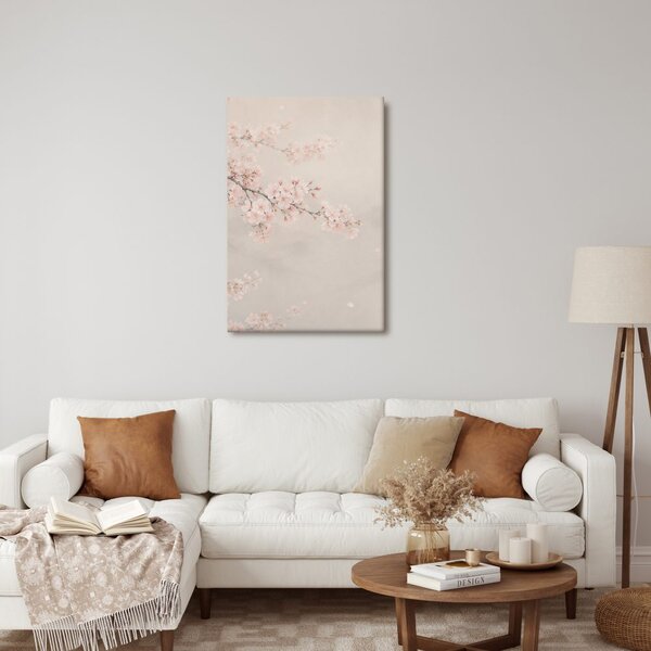 Quadro su tela – Fiori di ciliegio rosa nella foschia