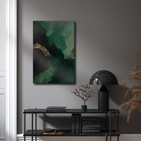 Quadro su tela – Astratto verde con linee dorate