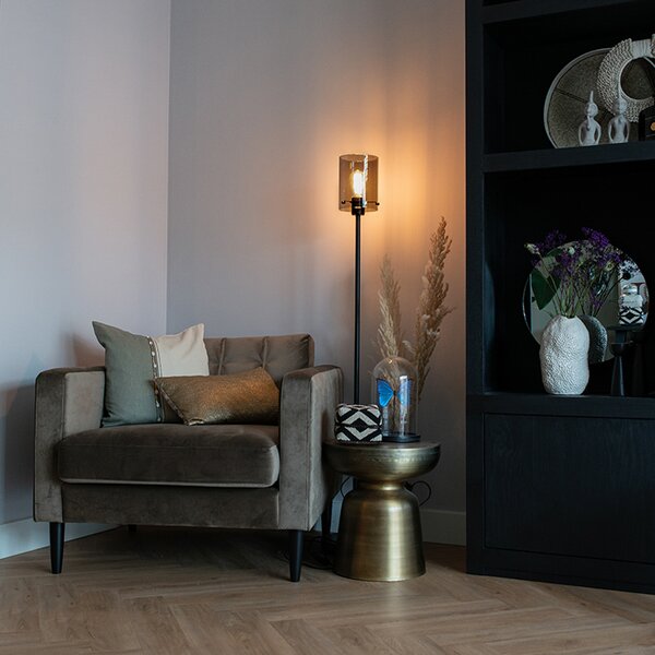Lampada da terra di design nera con vetro fumé - Dome