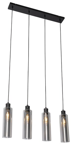 Lampada a sospensione moderna nera con vetro fumé 4 luci - Stavelot