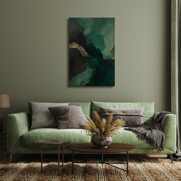 Quadro su tela – Astratto verde con linee dorate