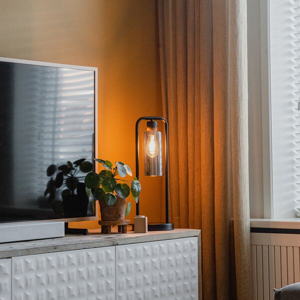Lampada da tavolo moderna nera con vetro fumé - Stavelot