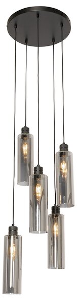 Lampada a sospensione moderna nera con vetro fumé 5 luci - Stavelot
