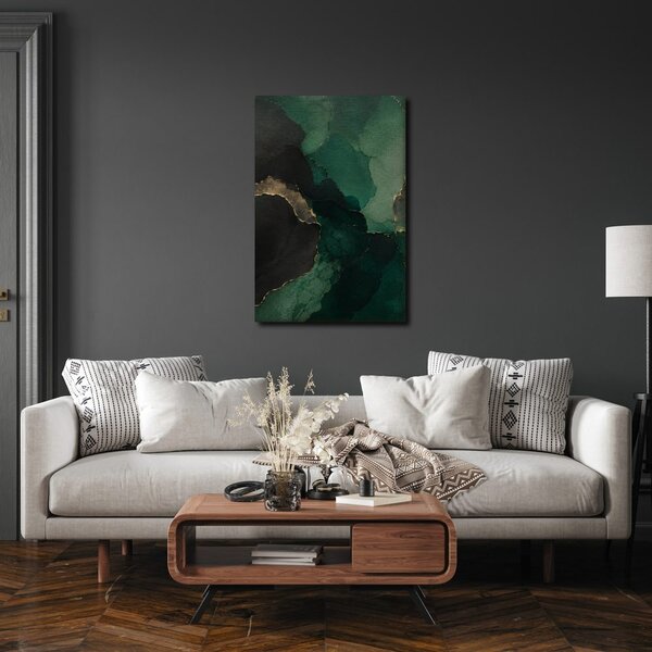 Quadro su tela – Astratto verde con linee dorate