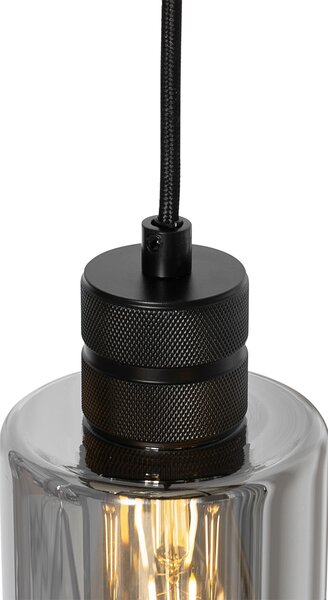 Lampada a sospensione moderna nera con vetro fumé 4 luci - Stavelot