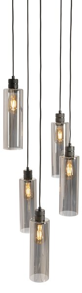 Lampada a sospensione moderna nera con vetro fumé 5 luci - Stavelot