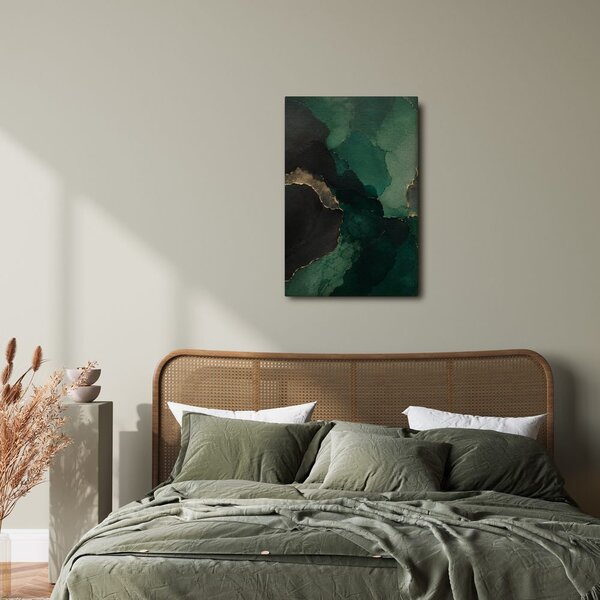 Quadro su tela – Astratto verde con linee dorate