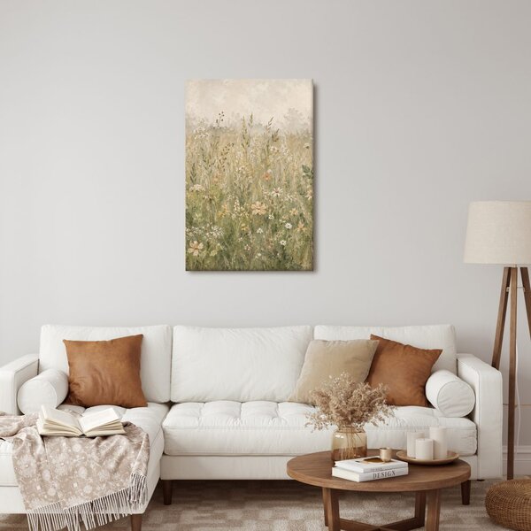 Quadro su tela – Prato estivo fiorito dai toni pastello