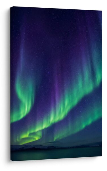 Quadro su tela – Bagliore verde e viola nel cielo notturno