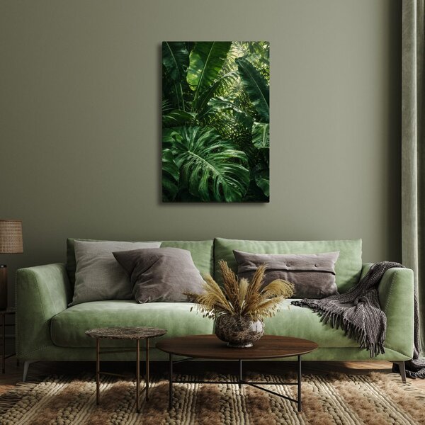 Quadro su tela – Parete verde di foglie tropicali