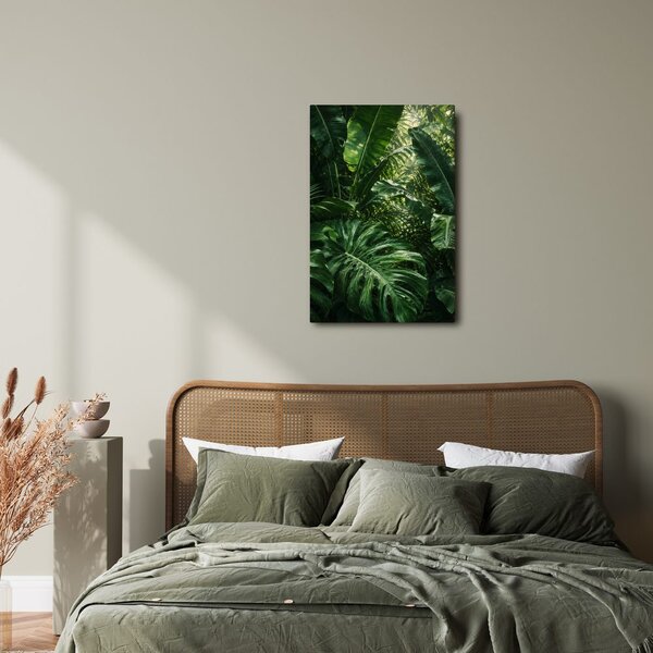 Quadro su tela – Parete verde di foglie tropicali