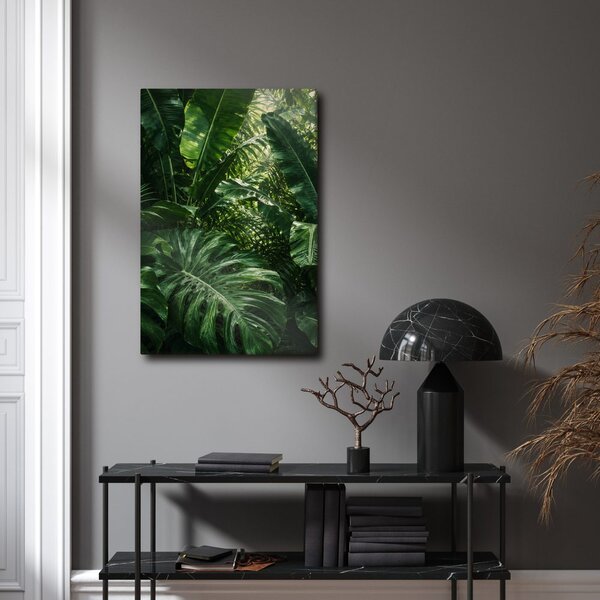 Quadro su tela – Parete verde di foglie tropicali
