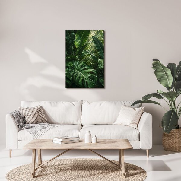 Quadro su tela – Parete verde di foglie tropicali