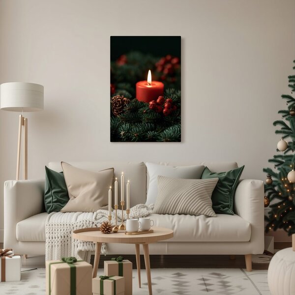 Quadro su tela – Luce dell’Avvento tra le pigne