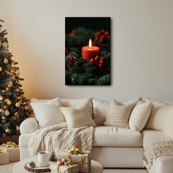 Quadro su tela – Luce dell’Avvento tra le pigne