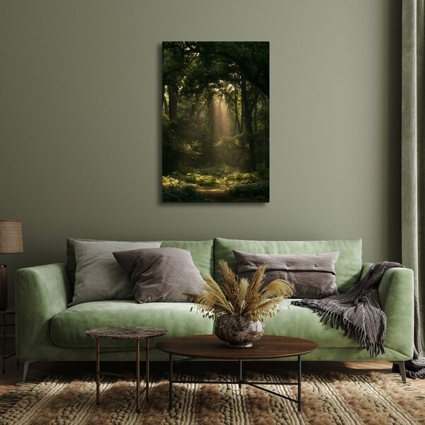 Quadro su tela – Luce misteriosa del mattino nel bosco