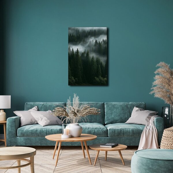 Quadro su tela – Silenziosa foresta montana nella nebbia