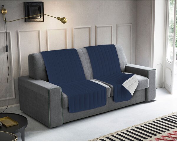 Copriseduta Divano Trapuntato in Microfibra Doubleface Blu Scuro/Grigio Chiaro
