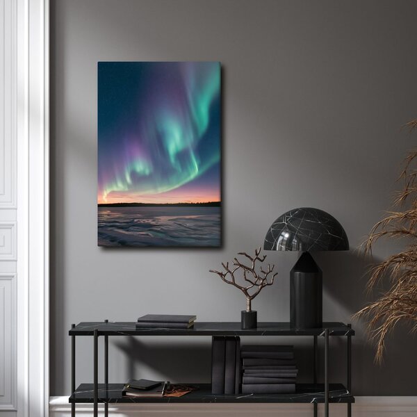 Quadro su tela – Paesaggio invernale sotto l’aurora