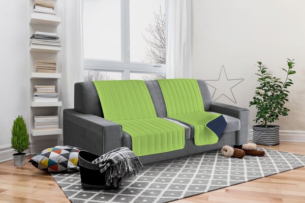 Copriseduta Divano Trapuntato in Microfibra Doubleface Verde Mela/Blu Scuro