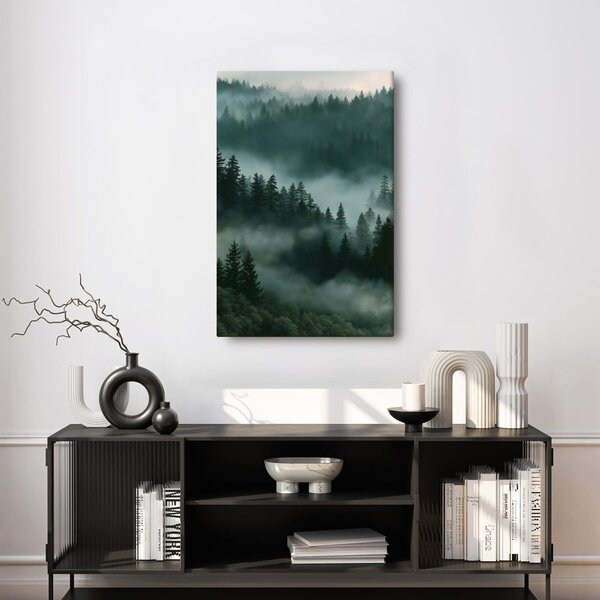 Quadro su tela – Bosco silenzioso nella nebbia mattutina