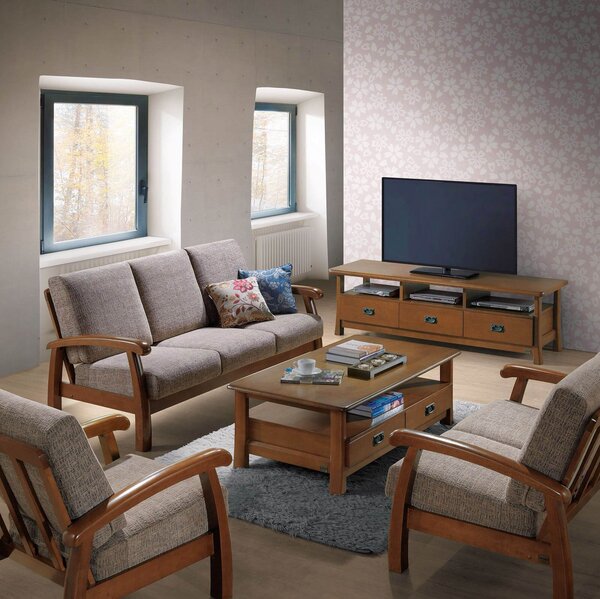 Poltrona in Legno con Cuscini 66x85x83cm Vandi Ecru