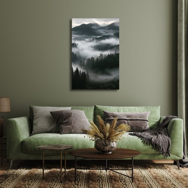 Quadro su tela – Nebbia silenziosa nella foresta montana