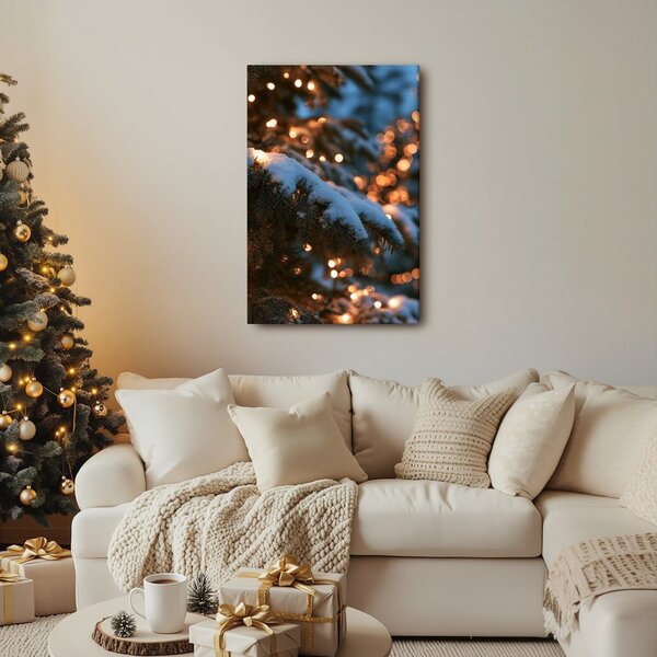 Quadro su tela – Aghi di pino invernali dai toni caldi