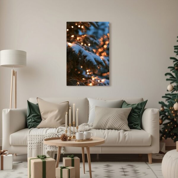 Quadro su tela – Aghi di pino invernali dai toni caldi