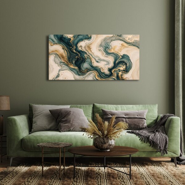 Quadro su tela – Astratto color crema con flusso turchese
