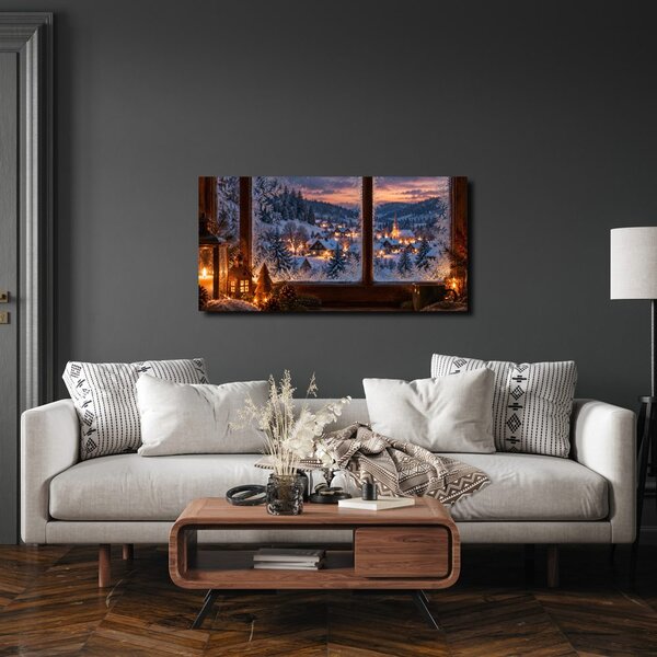 Quadro su tela – Magia della sera invernale alla finestra