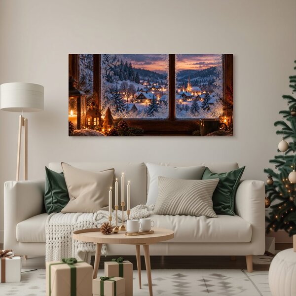 Quadro su tela – Magia della sera invernale alla finestra