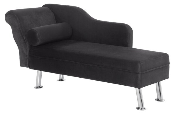 Divano Chaise Longue con Cuscino Rotondo in Flanella Nero 160x56x75 cm