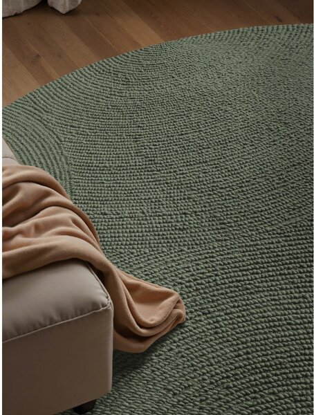 Tappeto rotondo verde scuro in lana tessuto a mano ø 150 cm Calmio – Hanse Home