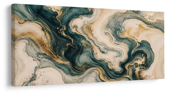 Quadro su tela – Astratto color crema con flusso turchese