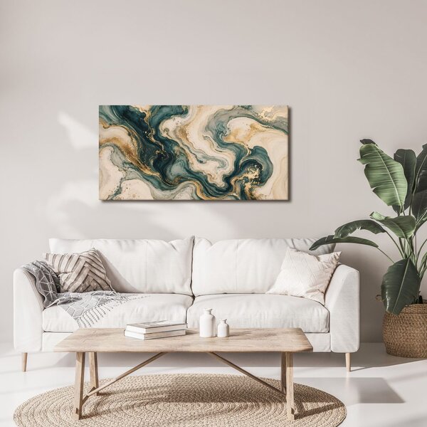 Quadro su tela – Astratto color crema con flusso turchese