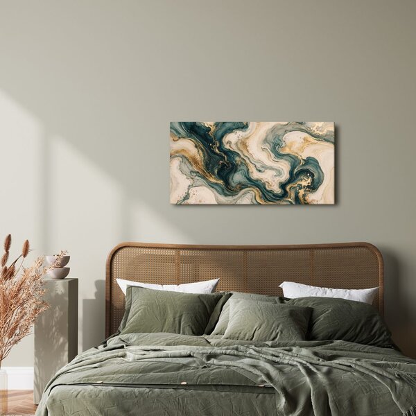 Quadro su tela – Astratto color crema con flusso turchese