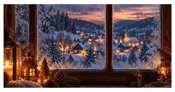 Quadro su tela – Magia della sera invernale alla finestra