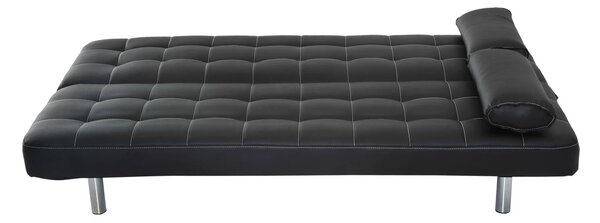 Divano Letto in Similpelle con 2 Cuscini Nero 180x94x88 cm