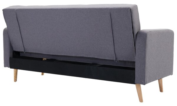 Divano Letto 3 Posti in Tessuto di Lino Imbottitura Extra con Piedini in Legno Grigio Chiaro
